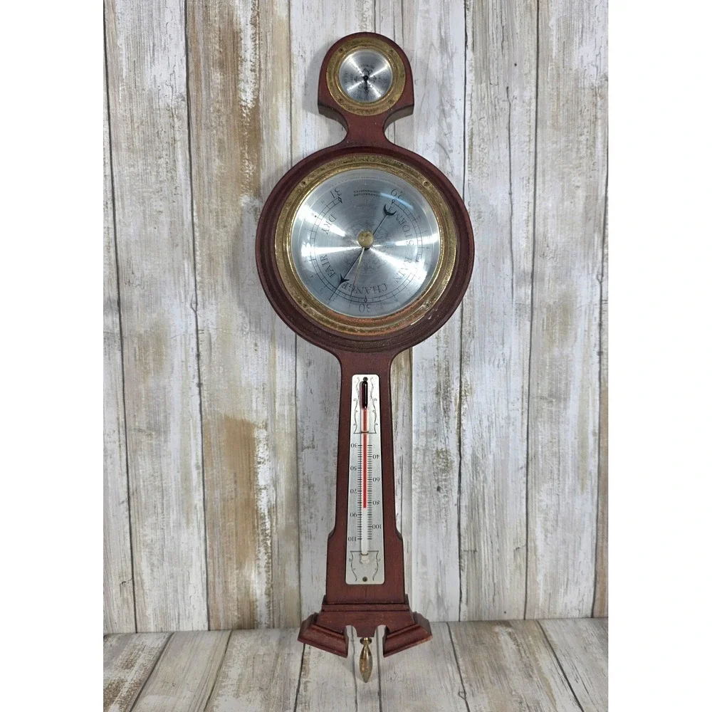 VTG Taylor Mahogany Banjo Wood Weather Station Barometer Thermometer Mid Century